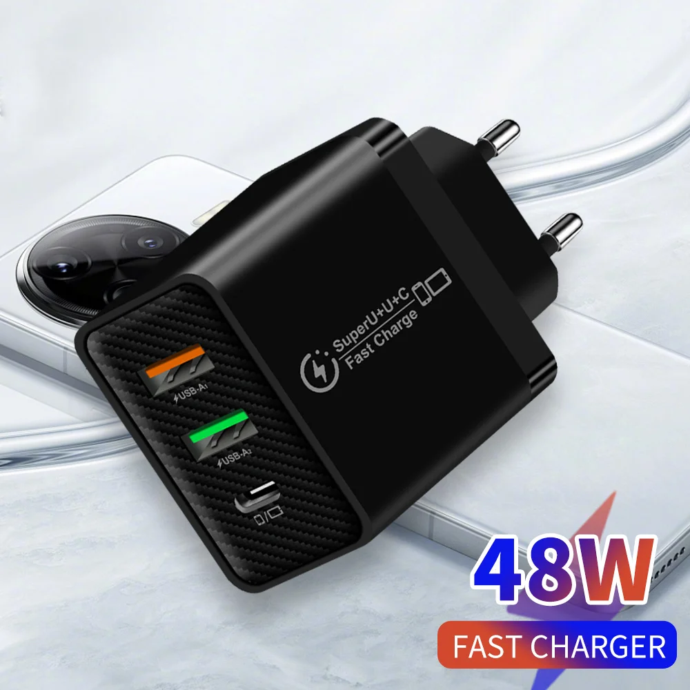 48W USB Type C Charger QC3.0 Fast Charging Mobile Phone Charger Power Adapter For iPhone Samsung Xiaomi Huawei PD Wall Charger