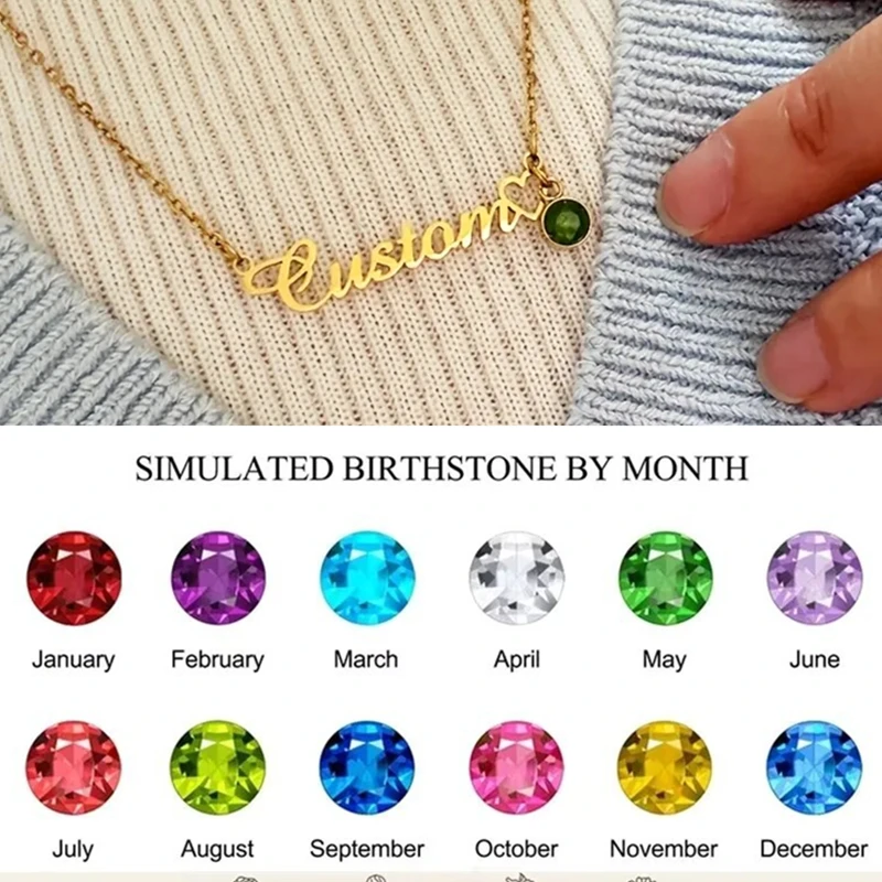 Elegant Custom Name Necklace for Women, 18K Golden Plated Stainless Steel with Synthetic December Birthstone Personalized Letter