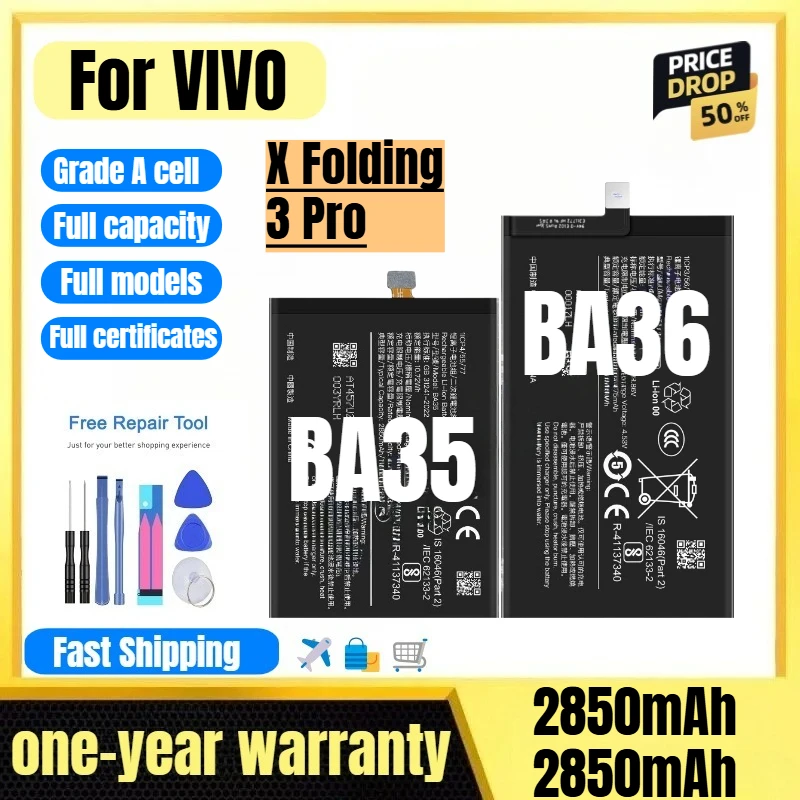 BA35/BA36 for VIVO X Folding 3 Pro Phone Battery 0 Cycle High Quality High Capacity  Replacement Bateria Grade A Cell with Tools