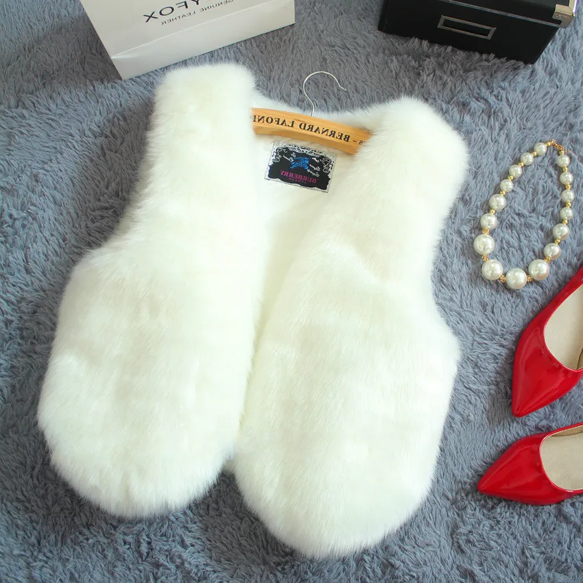 Women's Solid Color Imitation Rabbit Fur Vest Sleeveless Short Style Slimming Autumn Winter Fashion Accessory