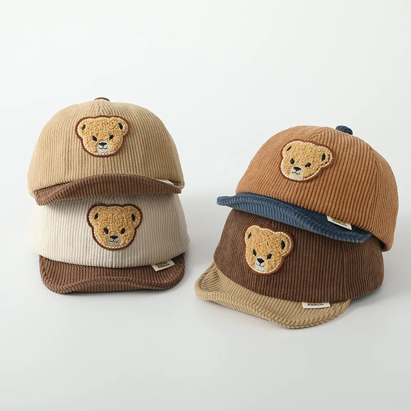 

Autumn Corduroy Baby Baseball Cap Cartoon Bear Toddler Peaked Hat 1-4year Children Duck Tongue Hats Cute Kids Outdoor Sun Visors