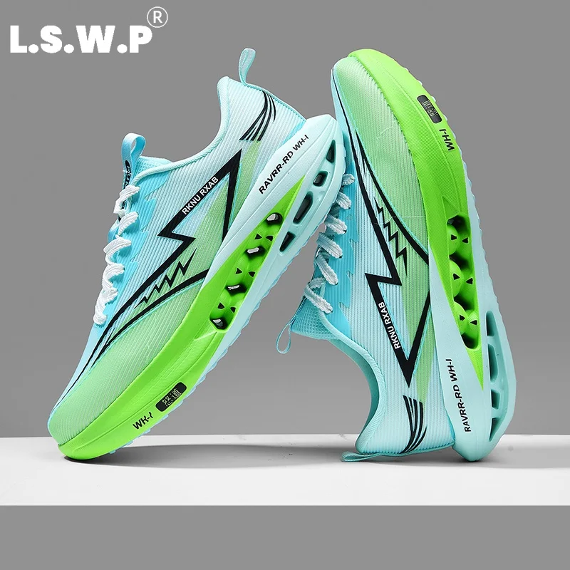 Men's Running Shoes, Tennis Shoes, New Gradient Blade Knit Running Shoes for Men and Women, Hollow High-Elastic Shock-Absorbing Sole, Lightweight Non-Slip Professional Racing Running Shoes, Student Fitness Test Jogging Casual Sports Shoes
