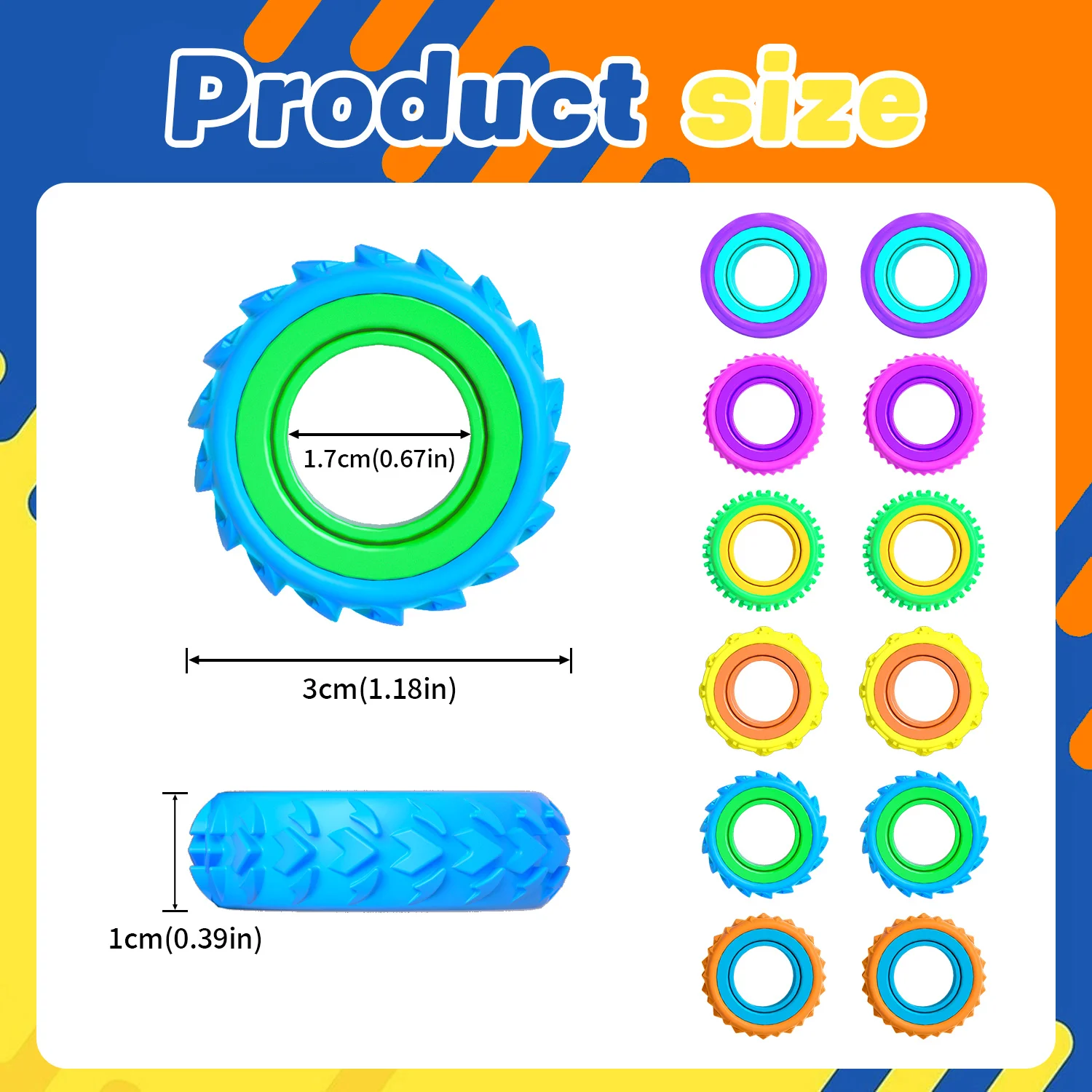 6/12-Pack Sensory Fidget Rings Finger Spinner for Anxiety Relief Quiet Classroom Toys Party Favors Pinata Stuffers