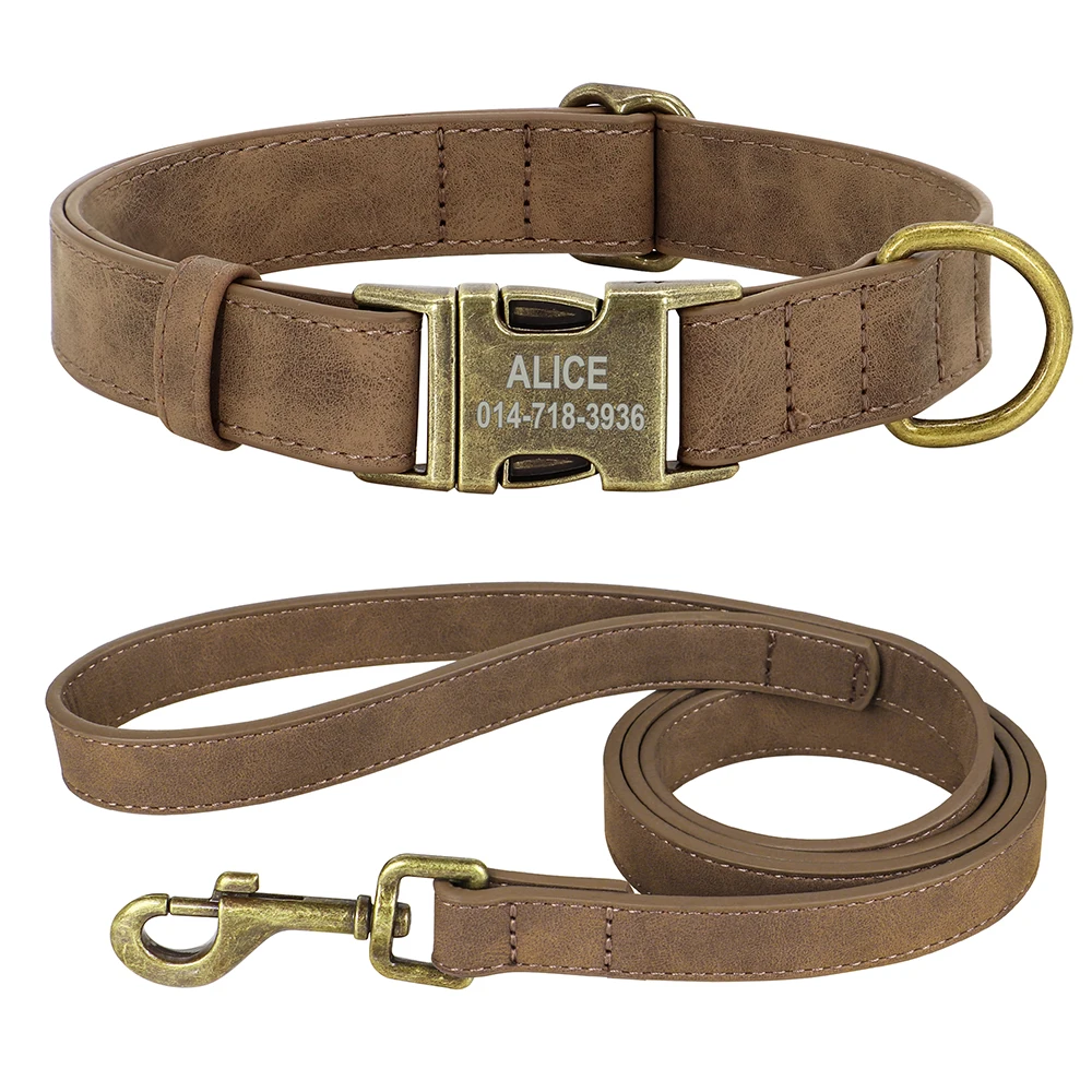 Personal isierte Hunde halsband Leine Set maßge schneiderte Hunde halsband Walking Blei Seil Leder Haustier Halsbänder für kleine mittelgroße Hunde Mops – Detail 7