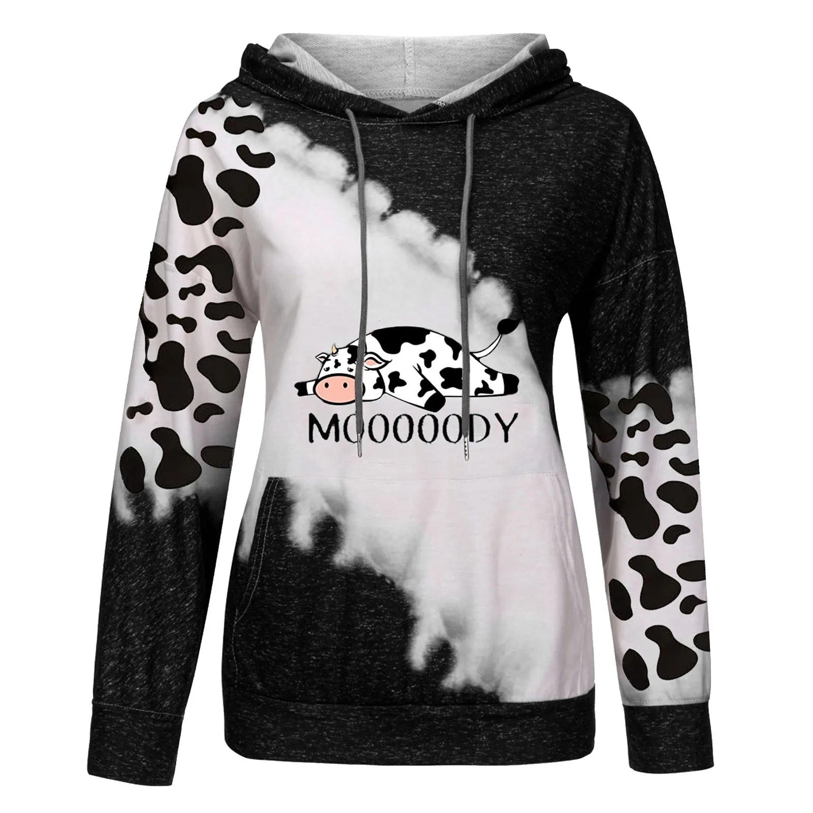 Women\'s Cute Cow Print Sweatshirt Long Sleeve Round Neck Casual Tops Shirts