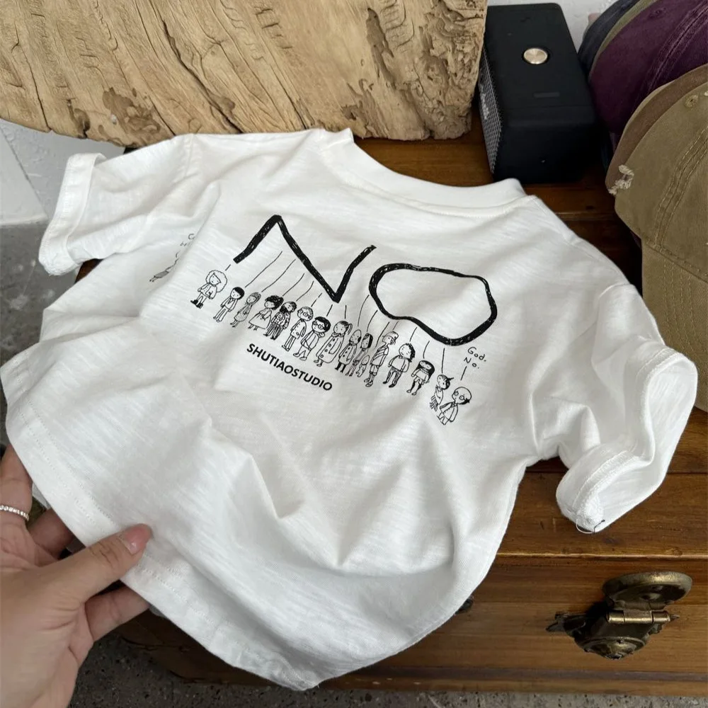 Summer New Boys Girls Cotton Cartoon Letter Tops 2026 Children Clothing Fashion Design Sense Personalized Versatile T Shirt