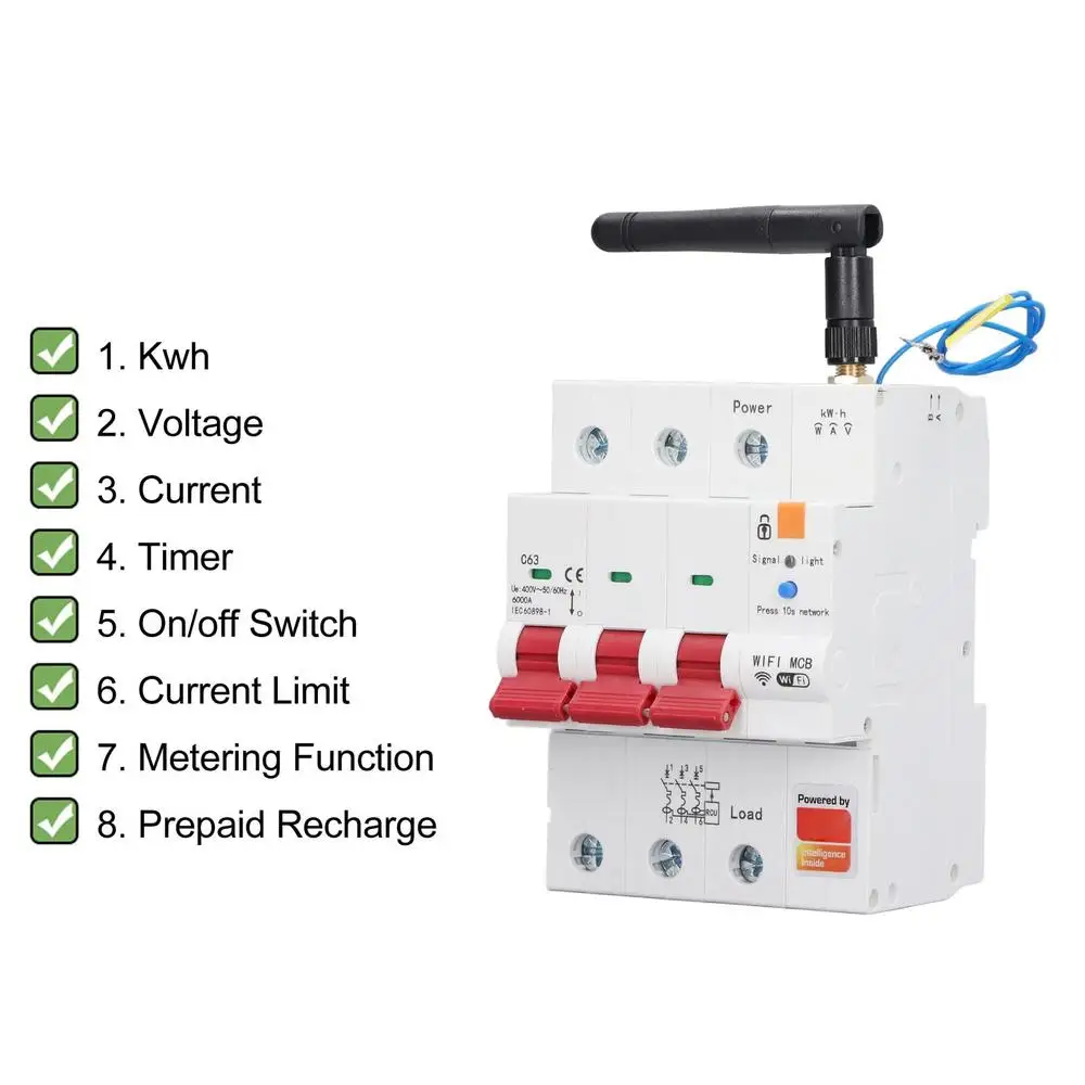 리모컨 스마트 회로 차단기, 음성 스위치 타이머, 선불 RS485 누출 방지, 3P 63A