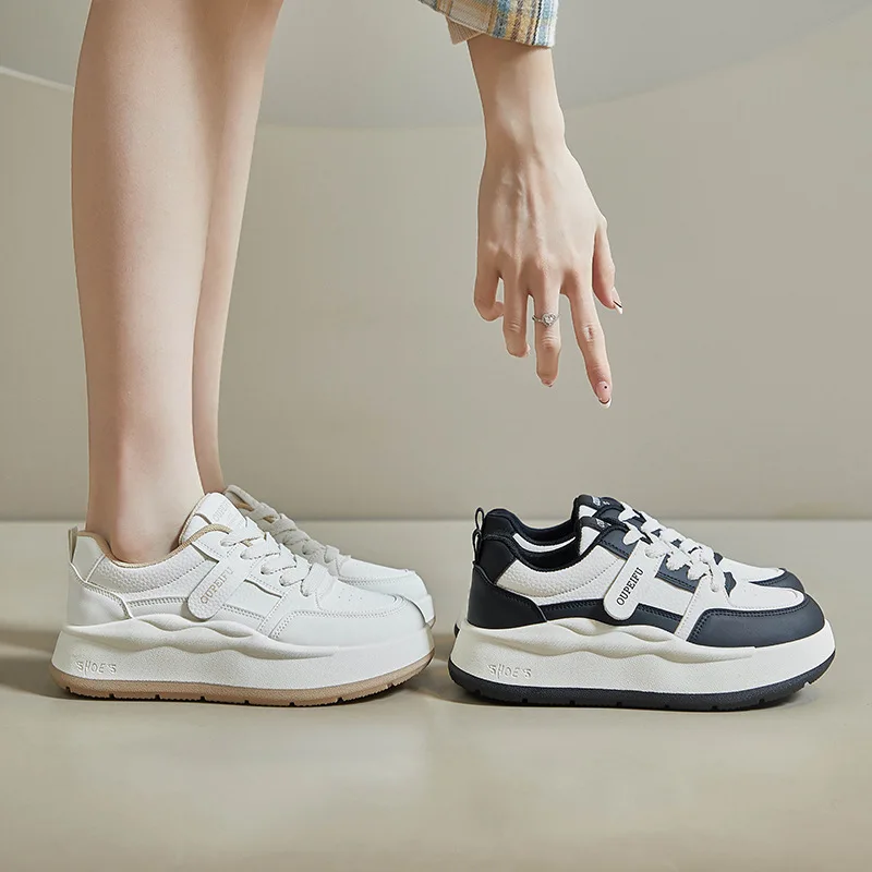 New Spring & Summer Women Shoes Fashion PU Leather Thick-Soled Increase Girls Sneakers Breathable Sports Casual Size 35-40