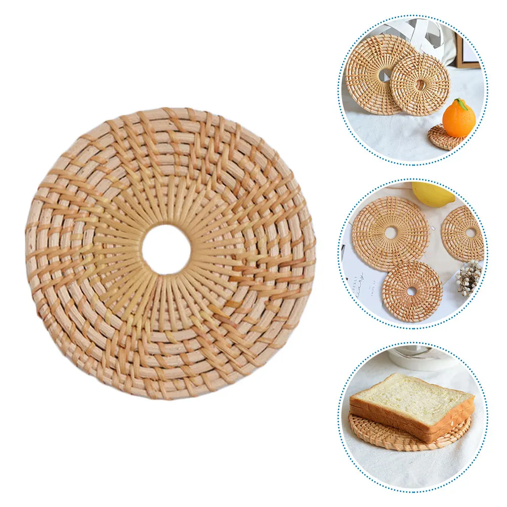 

8PCS Bamboo Woven Coasters Heat Insulation Placemat Reusable Sturdy H made Mats Protect Table Surface Flower Design Home Decor
