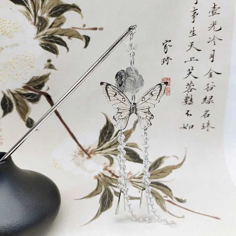 

Новая заколка-бабочка в китайском стиле с тушью и элитным ощущением, Cheongsam с кисточкой и колокольчиком ветра, супер этичный головной убор.