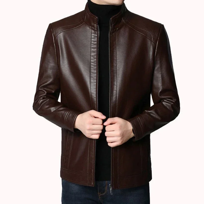 Chaqueta de cuero con cremallera para hombre, abrigo informal de motocicleta, ajustado, nuevo