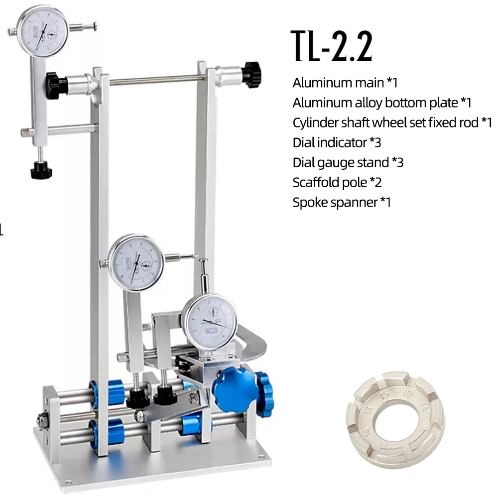 Supporto per centratura ruota per bicicletta Strumento di riparazione per allineamento ruota per bici con comparatore per sgancio rapido e perno passante per la riparazione del ciclismo