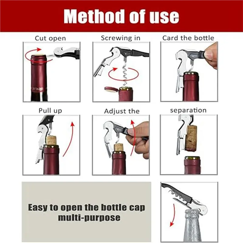 AB42-Wine Opener Waiter Corkscrew Stainless Bottle Beer Opener 24Pk Heavy Duty Serrated Foil Cutter Foldable Bar Restaurant