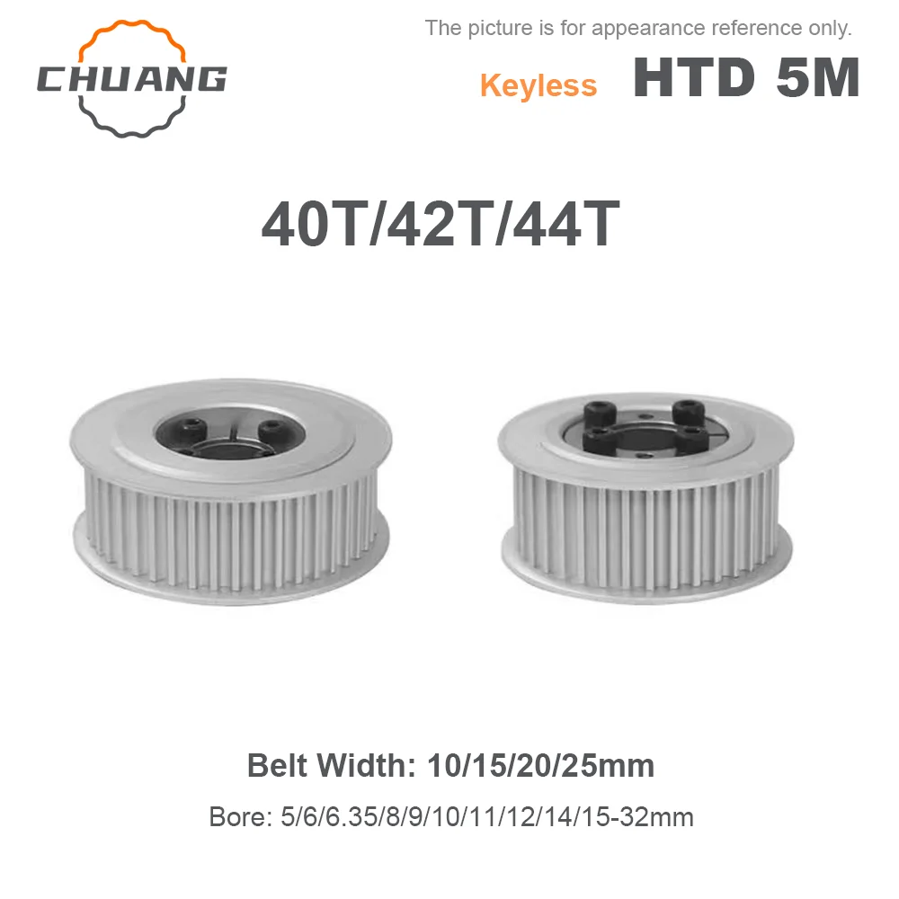 

40T 42T 44Teeth HTD 5M Timing Pulley Keyless Bushing Bore 5-32mm for Belt Width 10/15/20/25mm HTD 5M Keyles