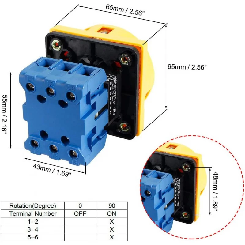 مفتاح التحول الدوار 2 موضع تشغيل/إيقاف، 660 فولت 25 أمبير 6 محطات كام محدد، مفتاح التحكم في الإغلاق للمحرك