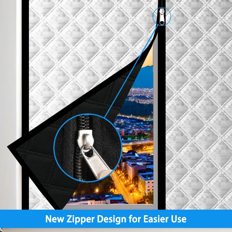 Stay-Warm Zippered Window Curtain, Thick Self-Adhesive Draft Blocker, Windproof Cold-Resistant Cover, Easy No-Drill Install