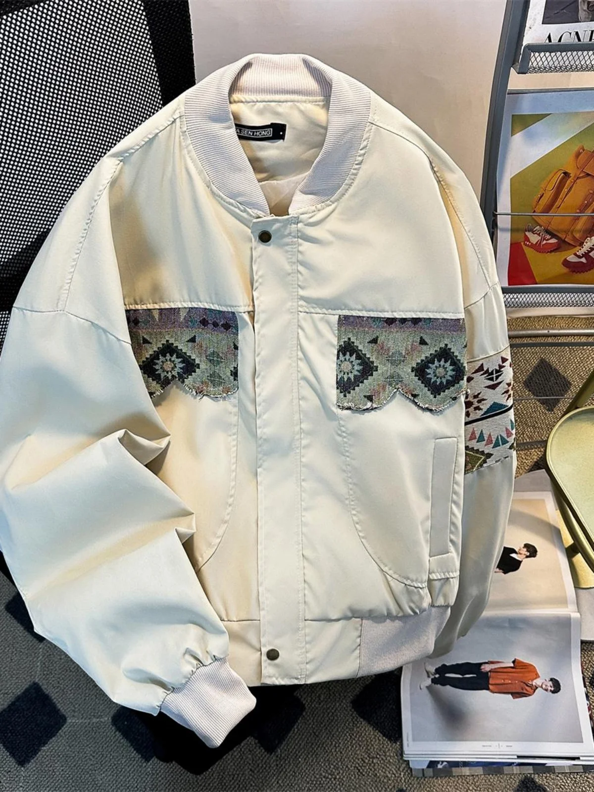 

Винтажная американская куртка-бомбер свободного кроя для мужчин, модная этническая верхняя одежда, весна-осень, молодежный стиль