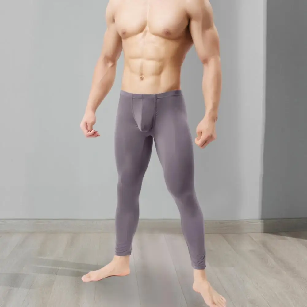 Men Slim Fit Pants Men's Ultrathin U Pouch Long Johns Leggings High Elasticity Soft Lounge Pants for Home Sheer Sleepwear