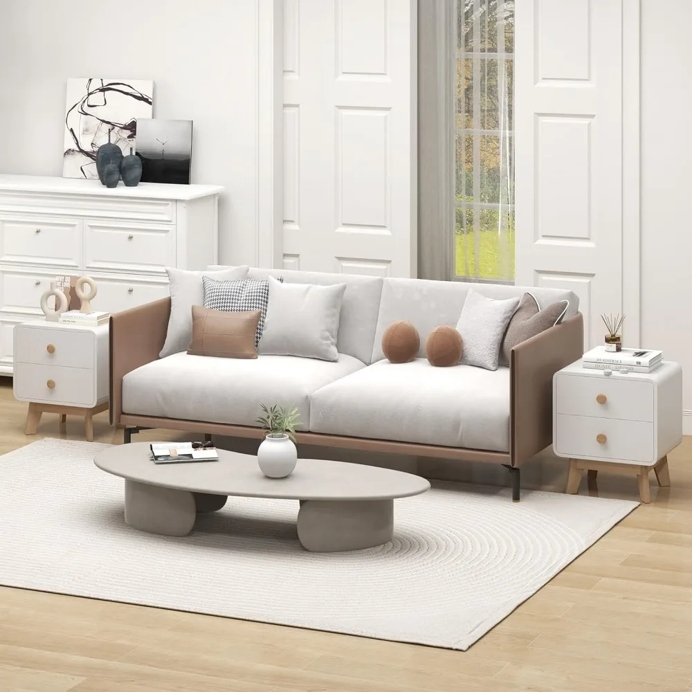 

Modern Bedside Table with Cute Round Knobs, Wooden Side End Table with Solid Rubber Wood Legs, Small Nightstand
