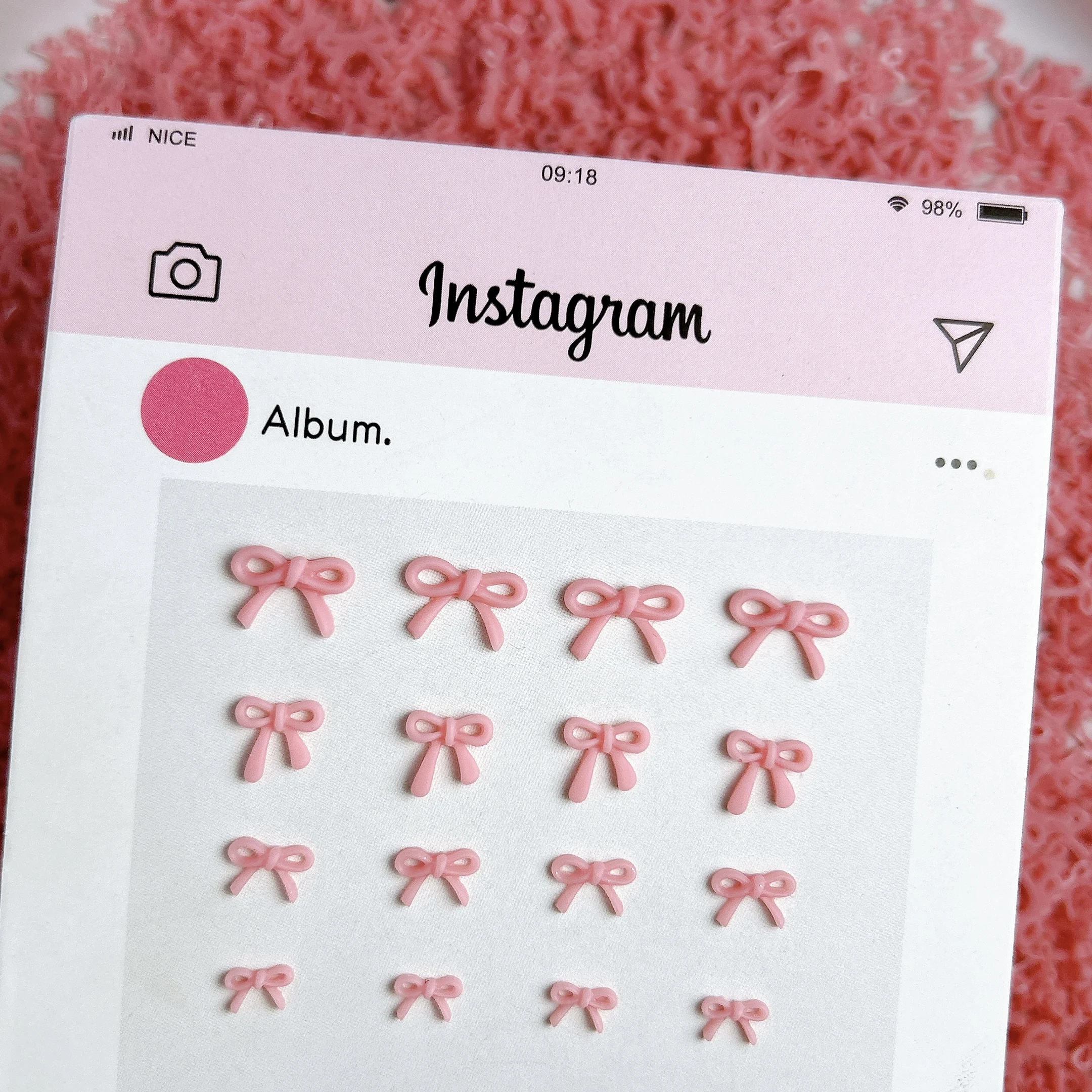 50 pçs 3d oco linha arcos encantos de unhas minimalista doce rosa bowknots resina decorações da arte do prego para diy manicure suprimentos