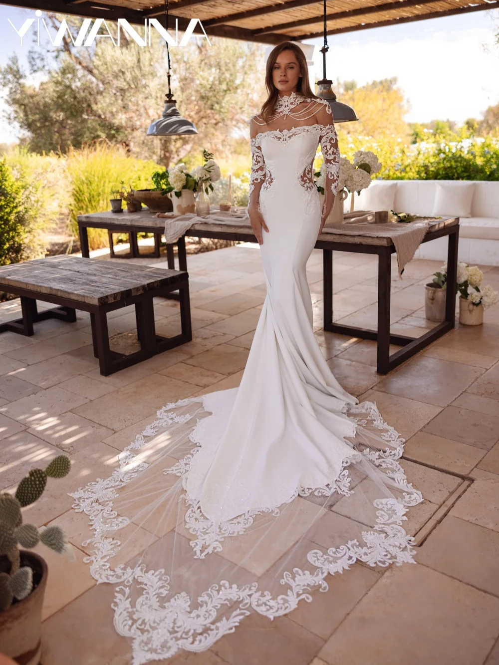 Dreamy White Lace Appliques Wedding Dress Sparkling Beaded Satin Mermaid Bridal Gown Customized Off Shoulder Dresses For Bride