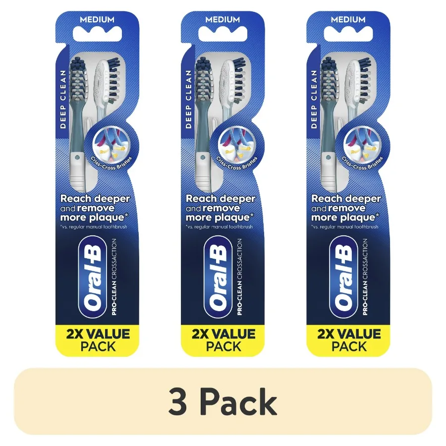 

(3 pack)Toothbrushes, Deep Plaque Removal, Medium