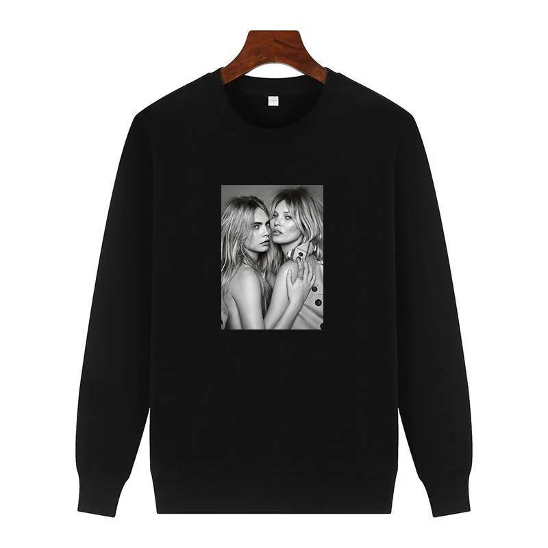 Kate Moss Cara Delevingne  graphic sweatshirts For all ages Round neck and velvet hoodie thick sweater hoodie Man sweatshirts