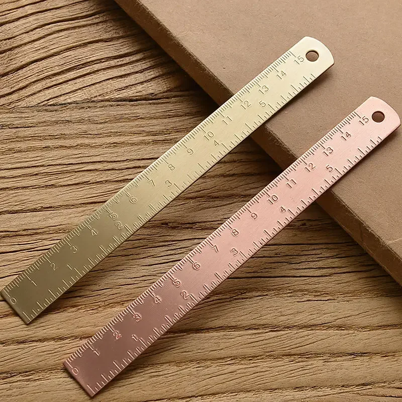 Regla recta de oro rosa y oro, herramientas de medición de escala de latón de Metal de 15cm, Kit de dibujo de pintura DIY, marcador de cuaderno, regla de cobre