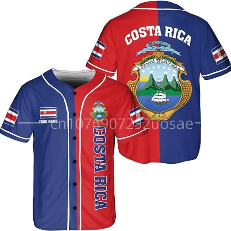 

New Custom Costa Rica Flag Baseball Jersey 3D Printed Mesh Casual Baseball Shirt Sports Street Men's and Women's Baseball Jersey