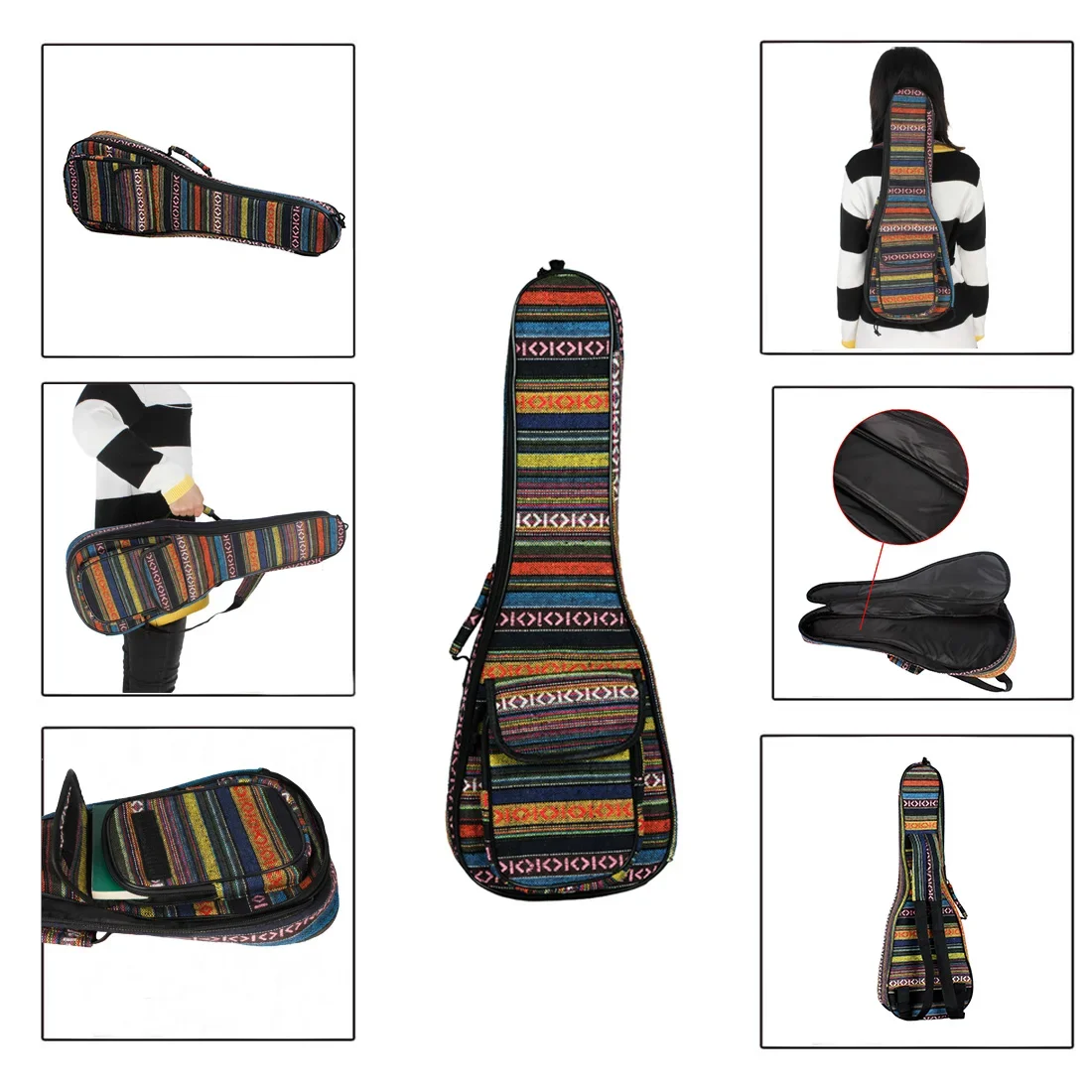 M MBAT 23 Inch Ukulele Bag Padded Pockets National Style Adjustable Strap Backpack Gig Case Oxford Cloth Guitar Accessories Part