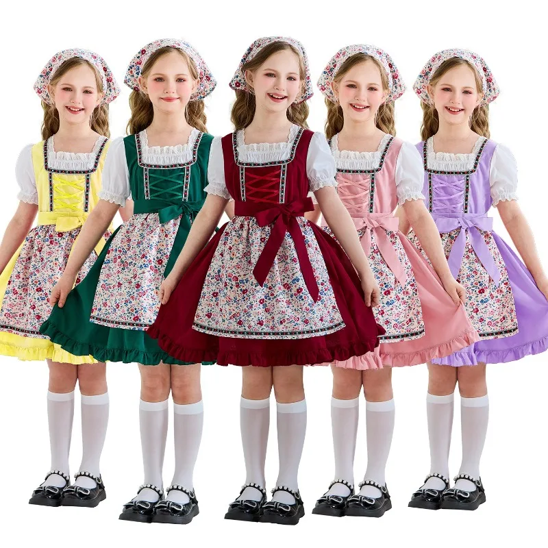 Bavarian Children's Clothing Maid Dress Pastoral Girl Lolita Farm Dirndl Dress Kids Wedding Princess Party Costume