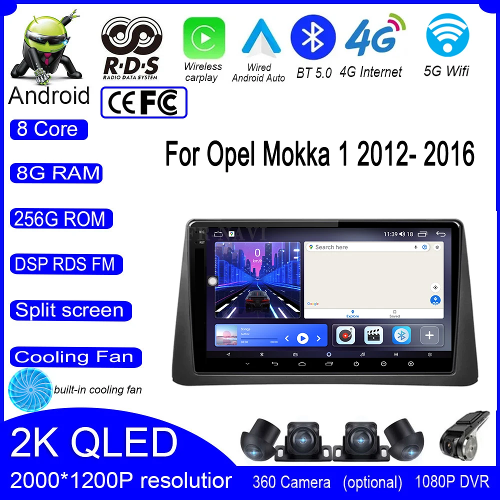 For Opel Mokka 1 2012- 2016 Android 14 9 Inch DSP Car Video Navigation GPS IPS Stereo Android Auto & Wireless CarPlay