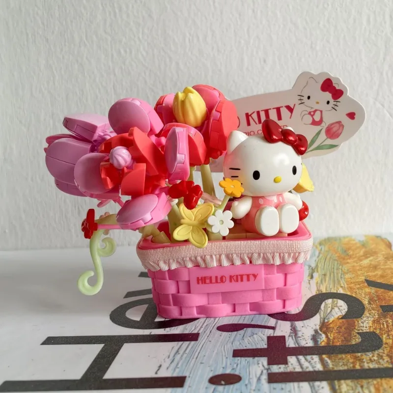 Sanrio Building Block กล่องแหวนการ์ตูน Hello Kitty Kuromi My Melody Splicing ของเล่นเครื่องประดับของขวัญวันเกิดวันวาเลนไทน์