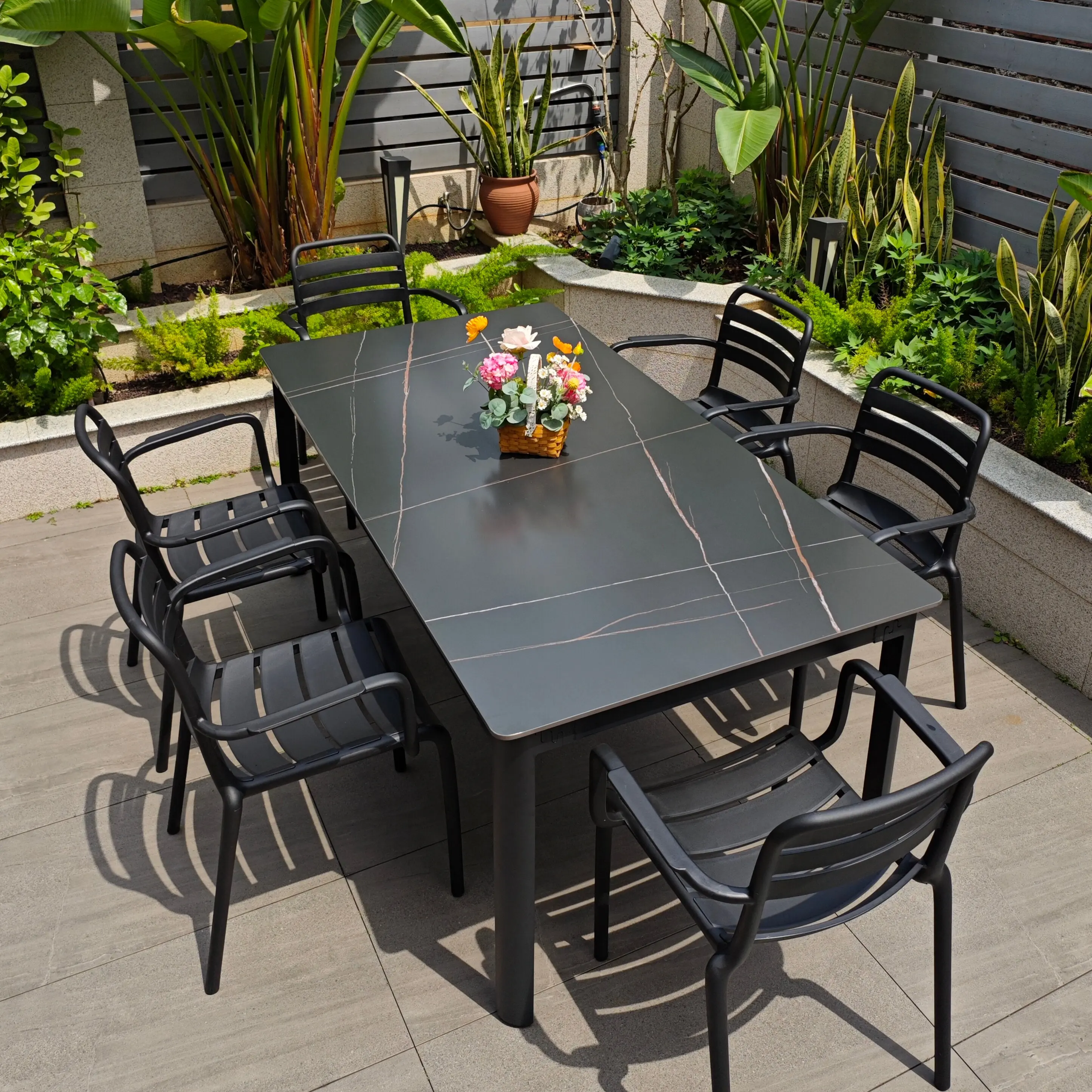Outdoor leisure commercial rock slab dining table waterproof B & B garden tea table terrace sun protection table and chair