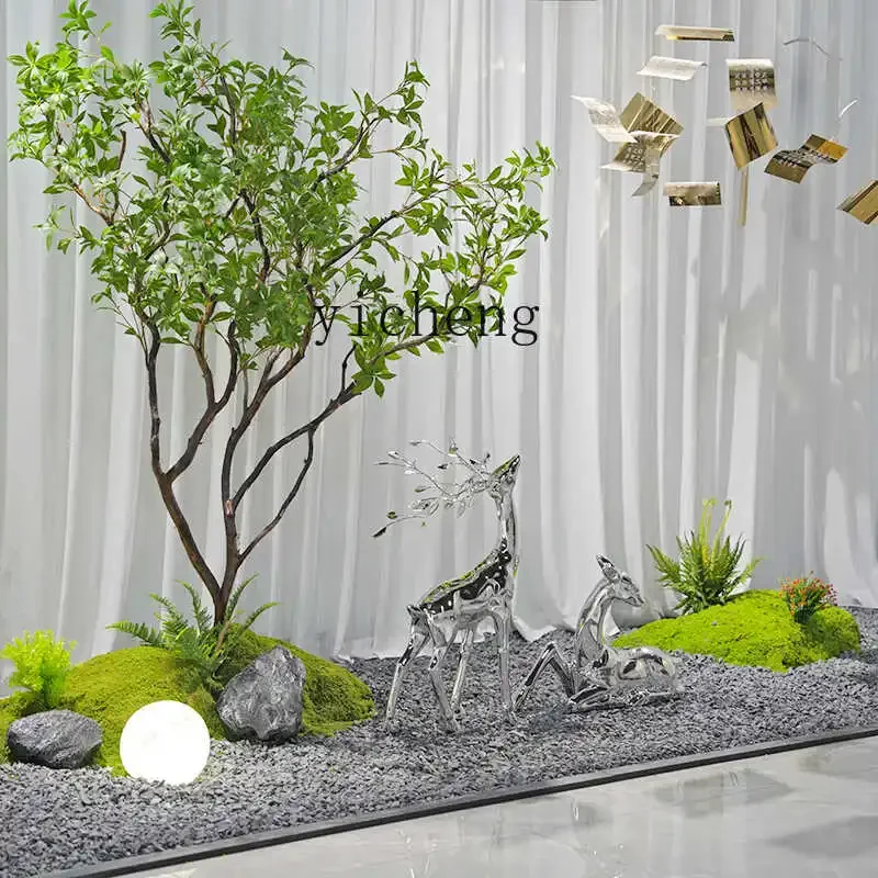 XL electroplating abstract deer ornament imitation stainless steel landscaping under the stairs landscape decoration