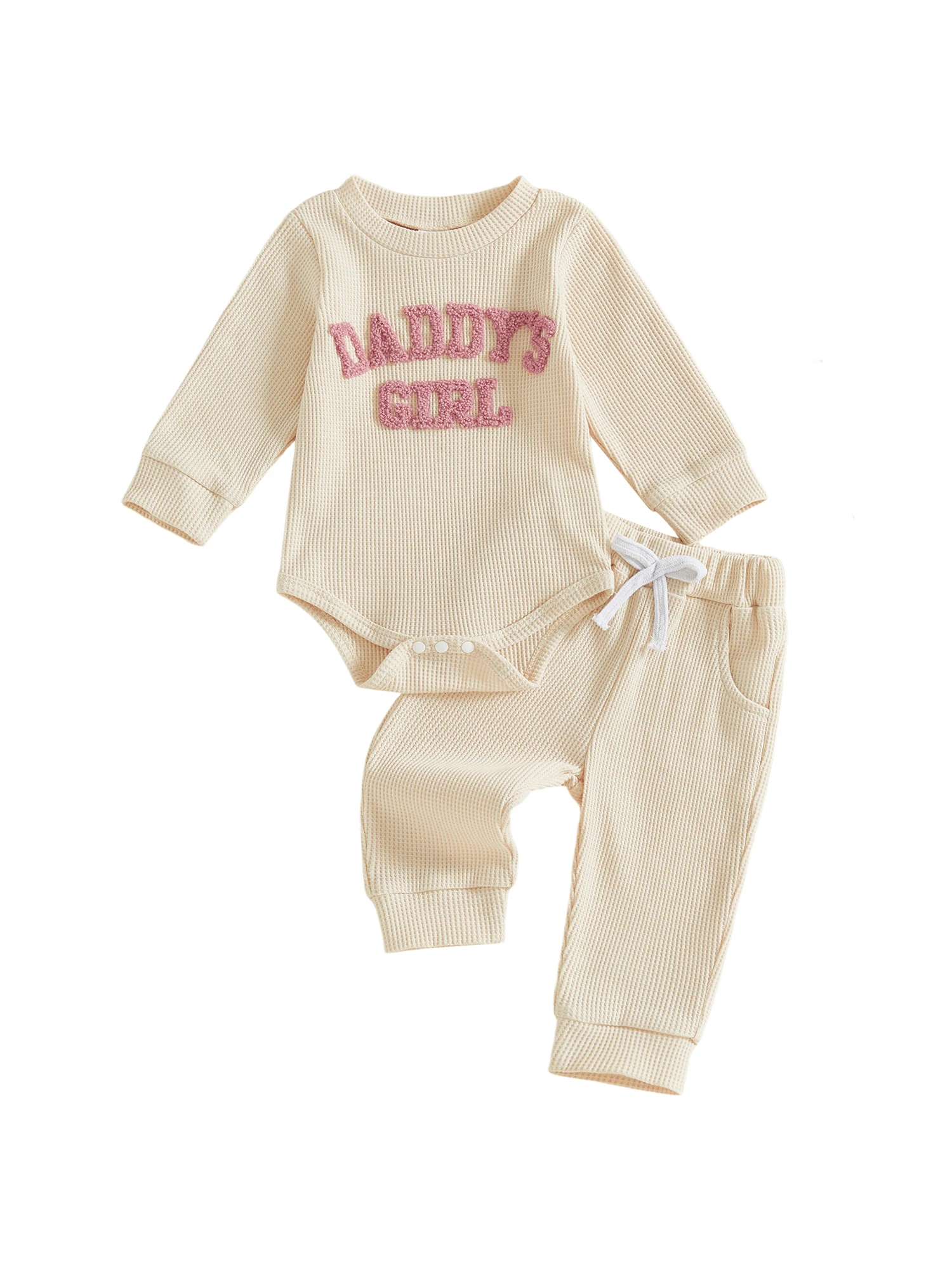 Conjunto de 2 peças para meninas pequenas, manga comprida, gola redonda, calças com estampa floral, cintura elástica, roupa casual