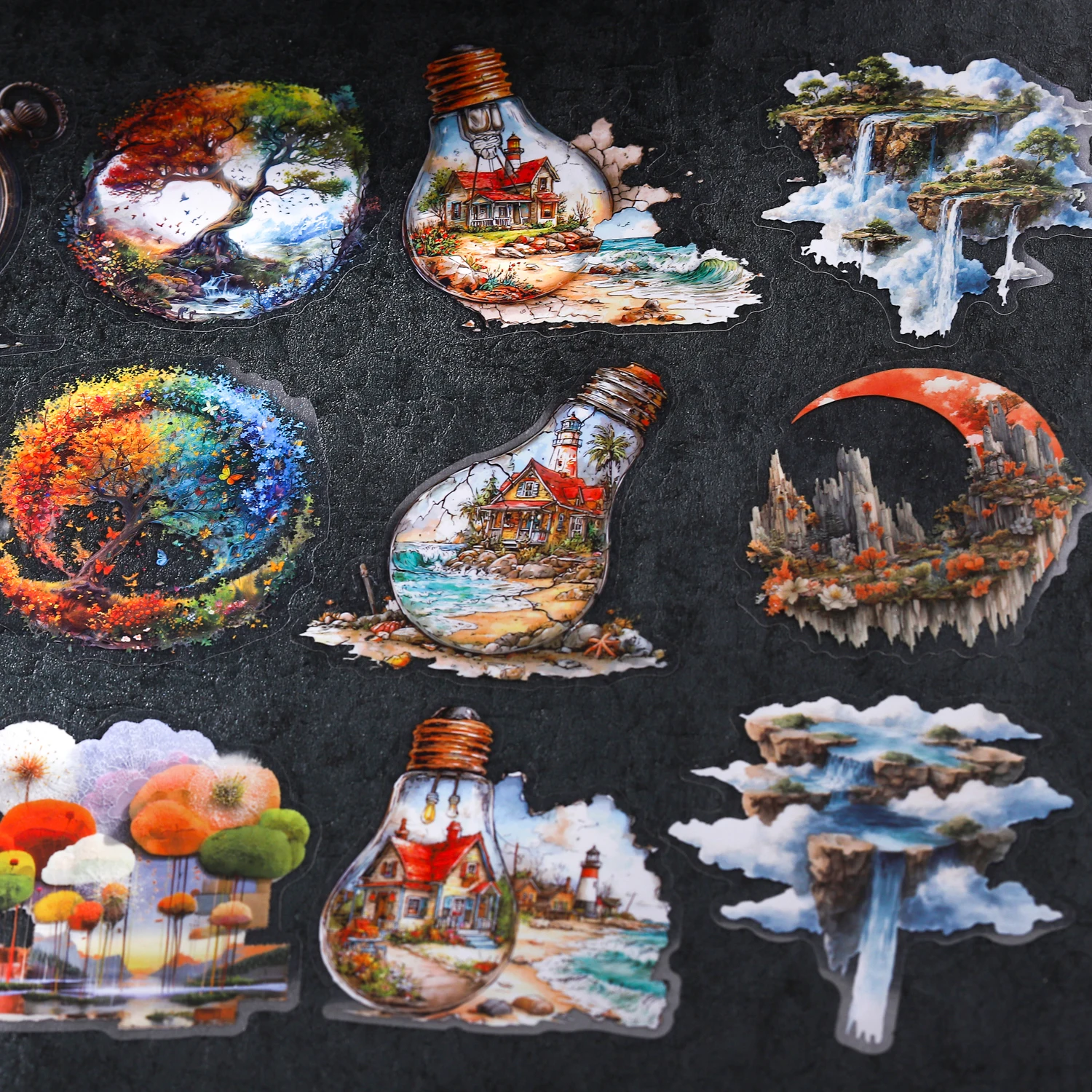 Vintage Lightbulb Coast Island Time Landscape PET Sticker Creative DIY Journal Material Collage Scrapbooking Stationery