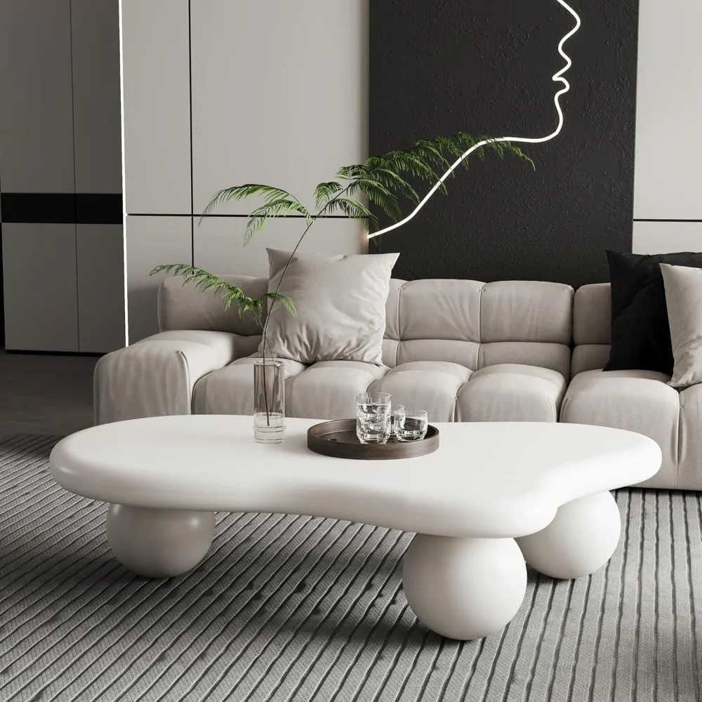 

47 Cloud Coffee Table for Living Room Irregular Coffee Table Modern Low Coffee Tables Cute Center Table with 3 Ball Legs