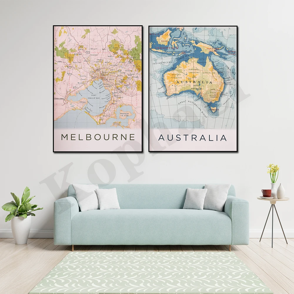 Abstract Watercolor Melbourne Australia City Map Wall Decor Art Poster