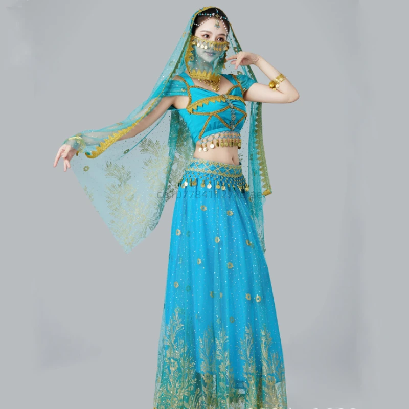 

Halloween Belly Dance Performance Costume, Aladdin Jasmine Princess Belly Dance Practice Costume, Han Tang Performance Set