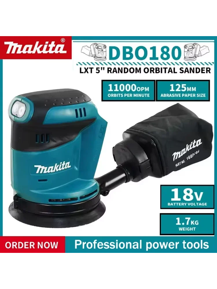 Makita DBO180Z 18V Borstelloze Draadloze Oplaadbare Schijf Excentrische Schuurmachine Houtbewerking Schuren Stopverf Polijsten Kale Tool - afbeelding 2