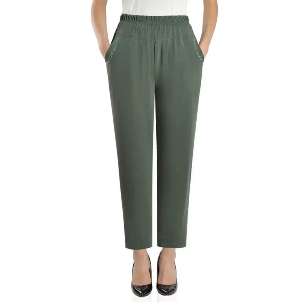 Damenhose 2025, Sommer, lockere Freizeithose, elastische, hoch taillierte Hose mit geradem Bein für mittlere und ältere Menschen, dünne Hose