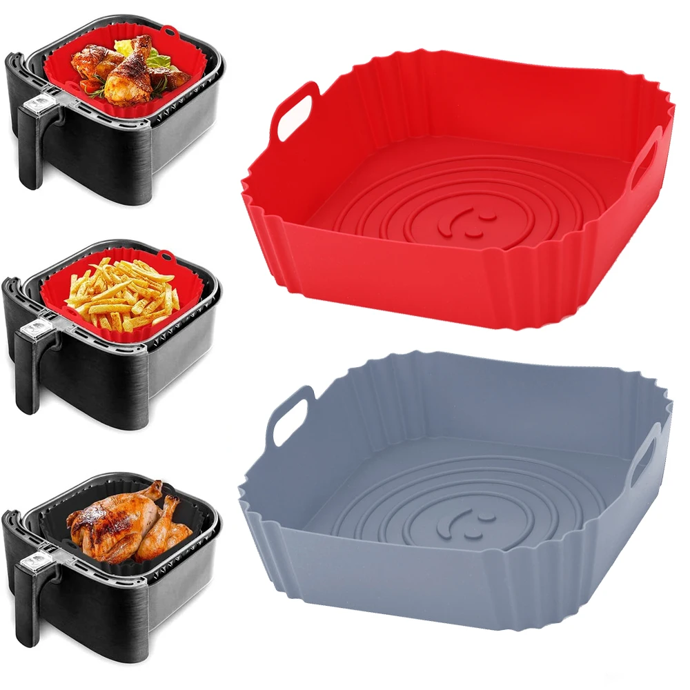 Cesta De Fritadeira De Silicone Reutilizável, Bandeja De Cozimento De Forno, Pizza e Frango Frito Airfryer, Pan Liner Acessórios, 22cm