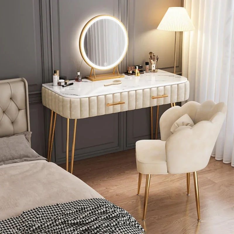 Luxury LED Dresser Table Glass Organizers White Make Up Drawers Dressing Table
