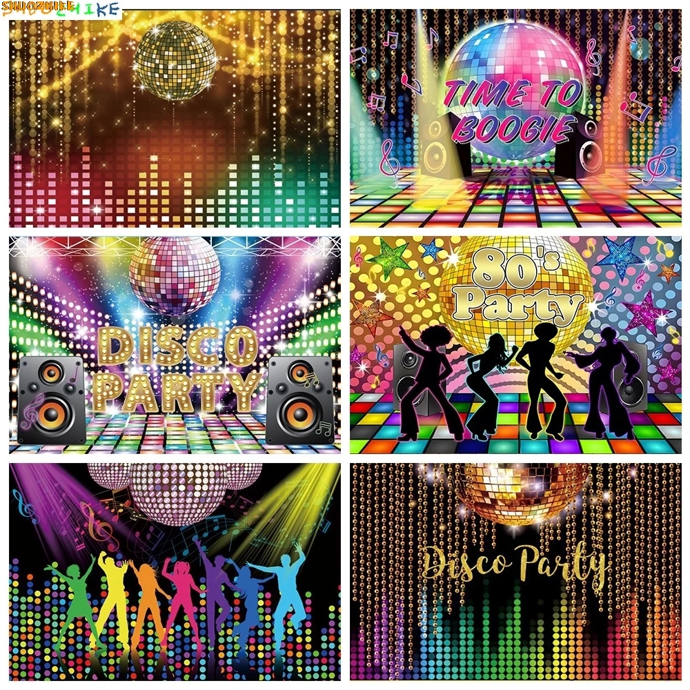 

Disco Glitter Party Decoration Photography Backdrops 90s Boogie Music Dance Stage Shining Lights Retro Photo Background FH-01