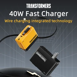 Transformers PD 40W Fast Charger GaN USBC Fast Charging Charger Plug Adapter Dual Port USB Type C Charger With a Stretch Cable