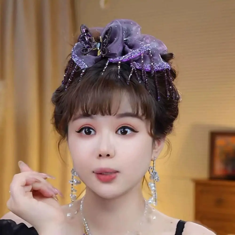 

Fashion Flower and Butterfly Tassel Hair Clip Mesh Non Slip Claw Clip Beaded Shark Hair Clip for Women