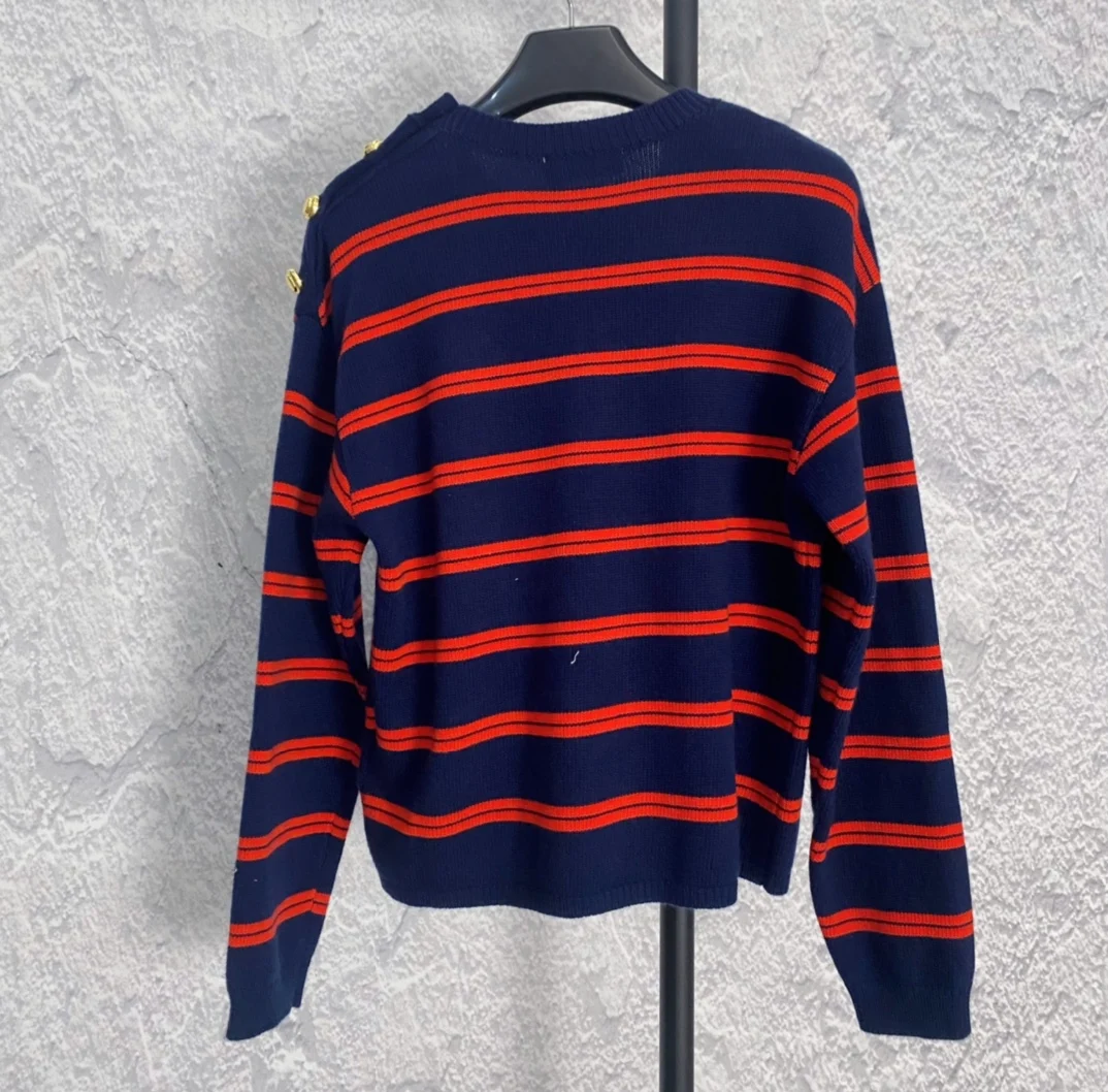 

High quality new striped crew neck sweater, casual loose long sleeve sweater