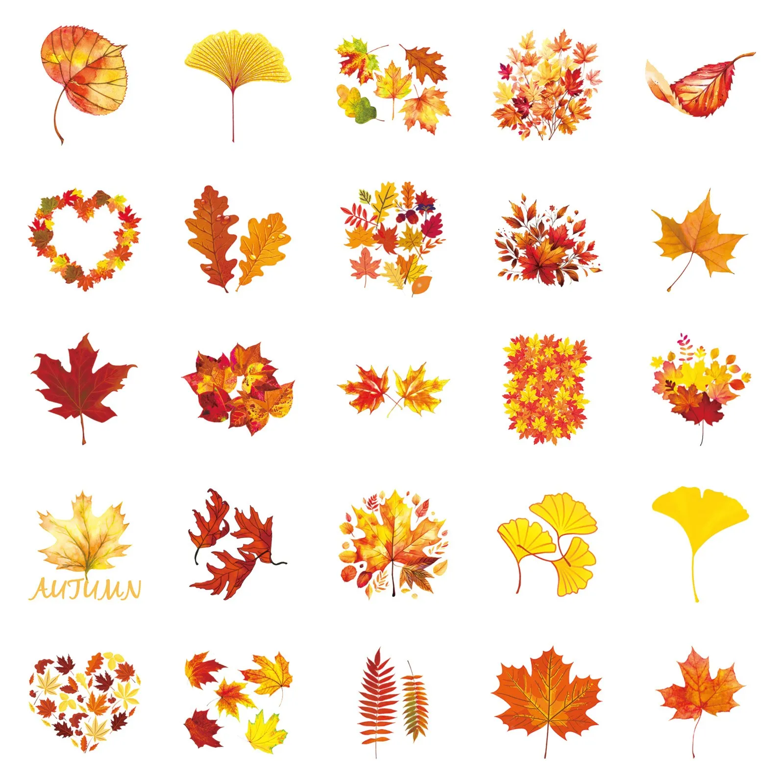 50pc Yellow Leaves Thanksgiving Stickers Autumn Leaves Plant Cartoon Stickers Creative Waterproof Decor Computer Notebook Glue