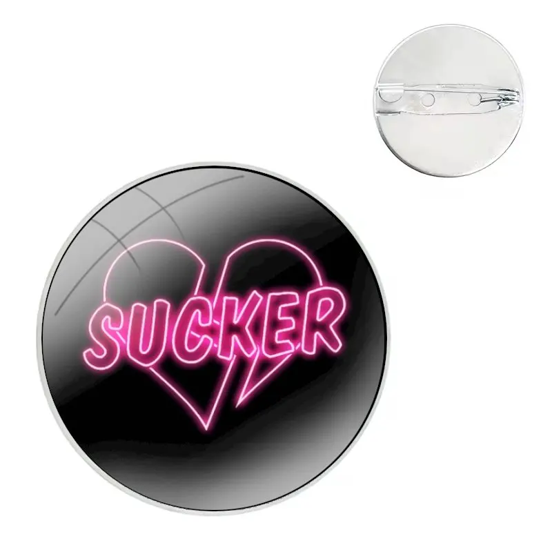 Color text on a black background Glass Dome Brooches Shirt Lapel Bag Cute Badge Pins For Clothes Hat Accessories